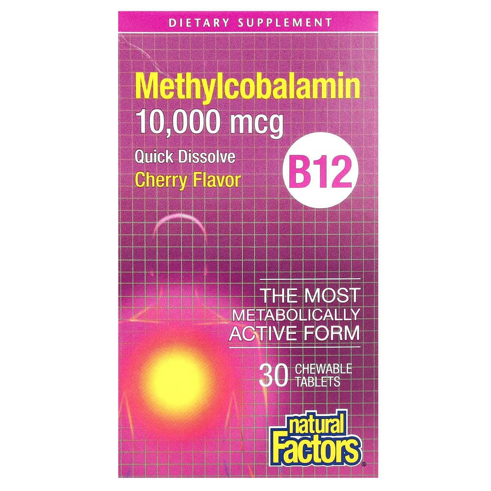 Natural Factors B12 Methylcobalamin Cherry 10000 mcg Chewable Tablets, 30 Count
