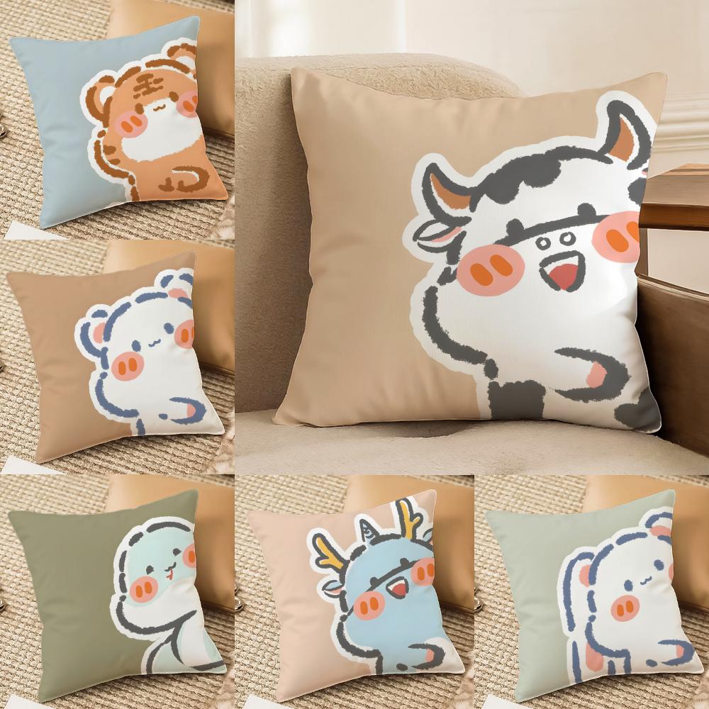 Cute Heartwarming Animals Zodiac Signs Cushion Cover Silky elegant Comfort Sofa Bed Invisible zipper Beach pillowcase