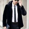 Men Coat Hooded Long Sleeve Imitation Mink Fur Jacket with Pockets Zipper