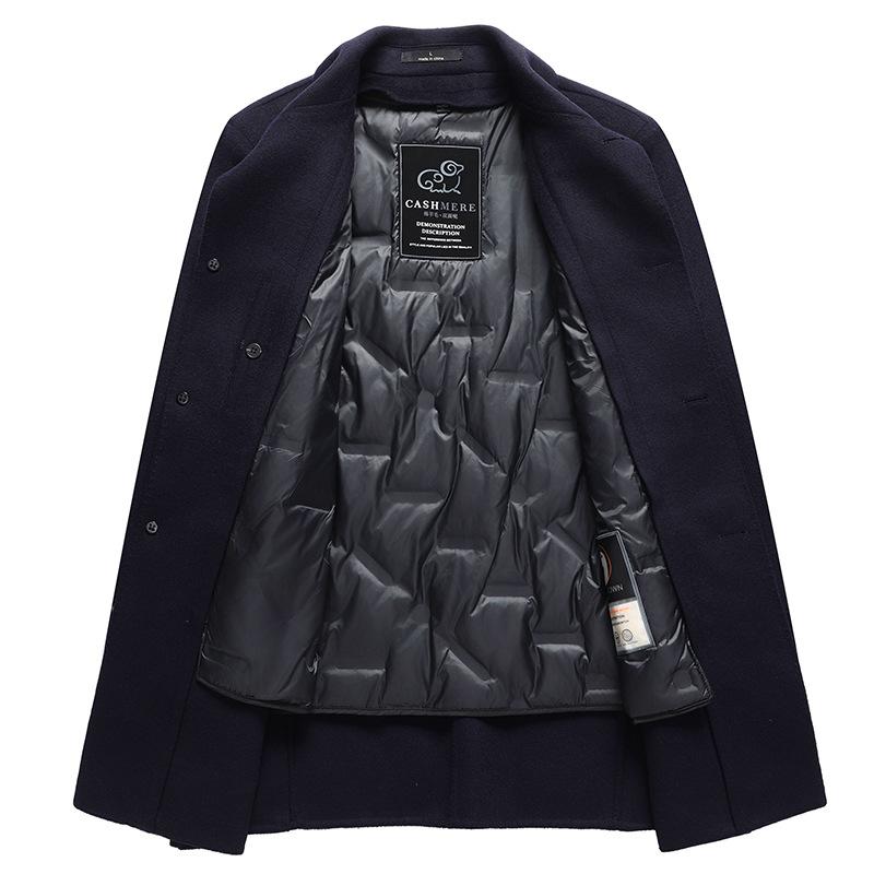 Men's Medium and Long Winter Business Lapel Solid Color Casual Removable Goose Down Liner Woolen Coat Men's Coat