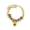 Gold Plated Stainless Steel Tiger Eye & Crushed Stone Beaded Bracelet for Women - Retro Luxury Jewelry