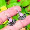 Natural Rose Quartz Gemstone Handmade 925 Sterling Silver Earring 1.58" I4l95