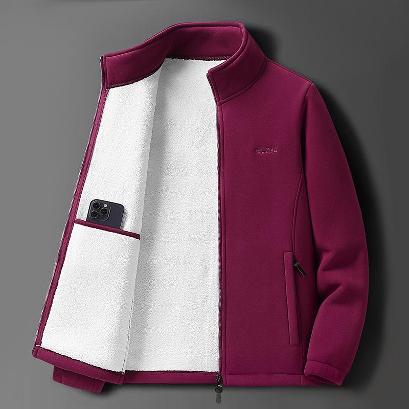 Мужская флисовая куртка из овечьей шерсти - Осень/Зима, на бархатной подкладке, толстая теплая верхняя одежда для мужчин среднего и пожилого возраста.