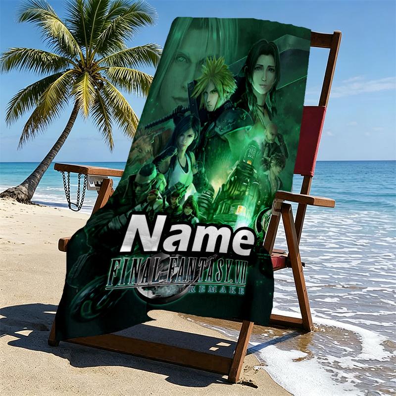 Custom Name Personalized Final Fantasy Print Beach Towel, for Trip Camping Beach Party Home Decor, Birthday Gift for Family & Friends
