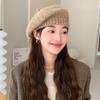 Autumn and winter new hat women's solid color versatile knitted wool hat winter windproof warm metal standard beret