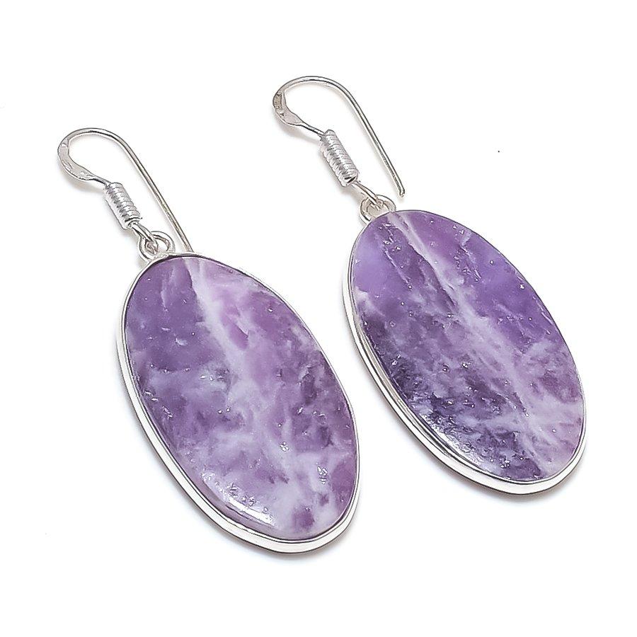 Серьги ручной работы из стерлингового серебра 925 пробы с лепидолитом 2,01 дюйма T3W49