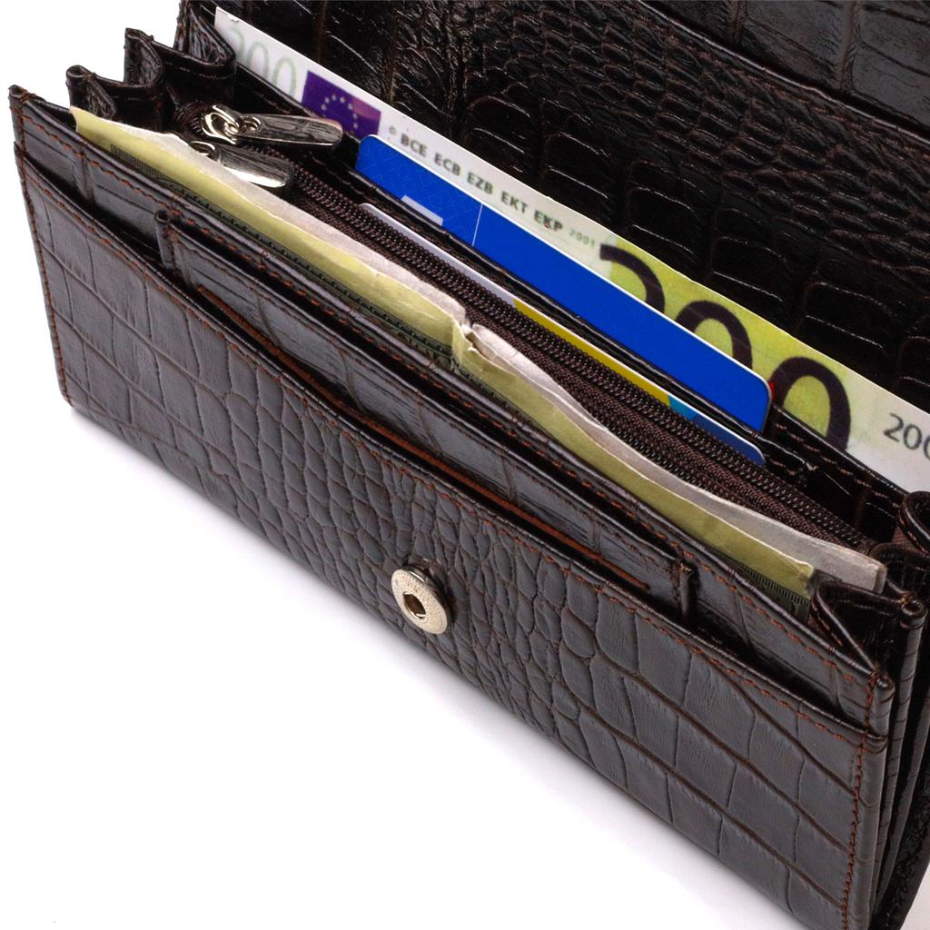 Fashionable Wallet for Women Made of Genuine Textured Leather with Crocodile Embossing CANPELLINI 21726 Brown