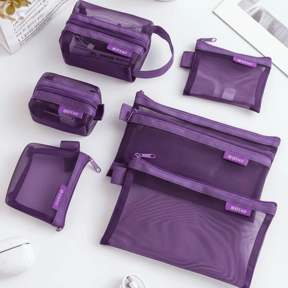 6pcs Set Minimalist Mesh Storage Bag Card Hold Coin Purse Data Cable Digital Bag Card Organizer