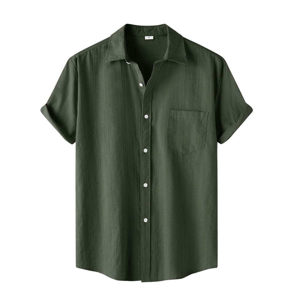 Мужская повседневная однобортная рубашка в полоску с одним карманом и короткими рукавами