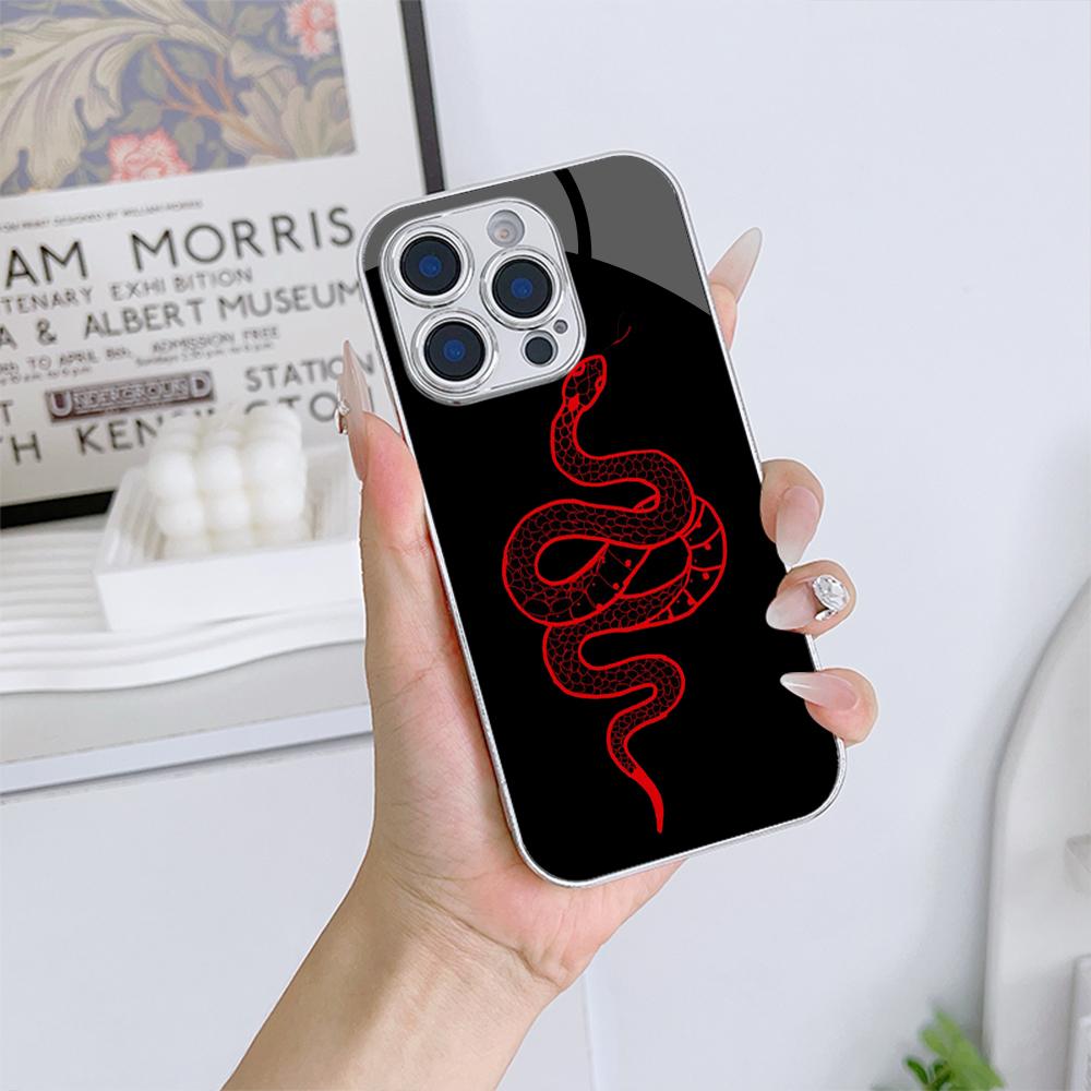 Чехол N136 Black Gold Snake Design для iPhone 16 15 11 Pro Max Samsung S24 S23 A54 A35 Xiaomi Redmi Note 13 Pro с покрытием из закаленного стекла