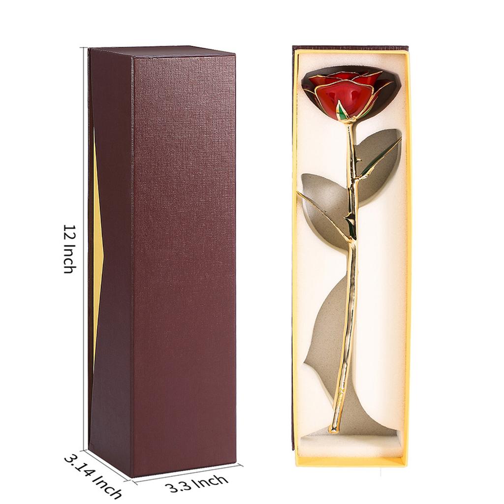 Long Stem Dipped 24k Gold Rose In Gift Box with Clear Display Stand Red Roses for Her