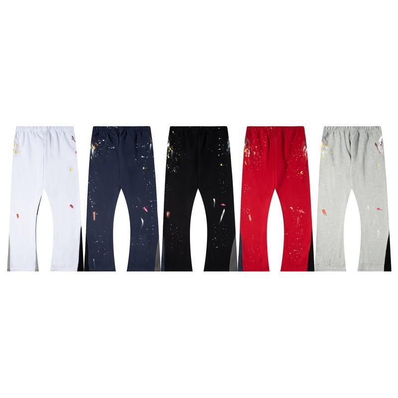 High-Elastic Cotton Drawstring Jogger Pants With Hand-Painted Splatter Print Straight Fit Unisex Casual Trousers