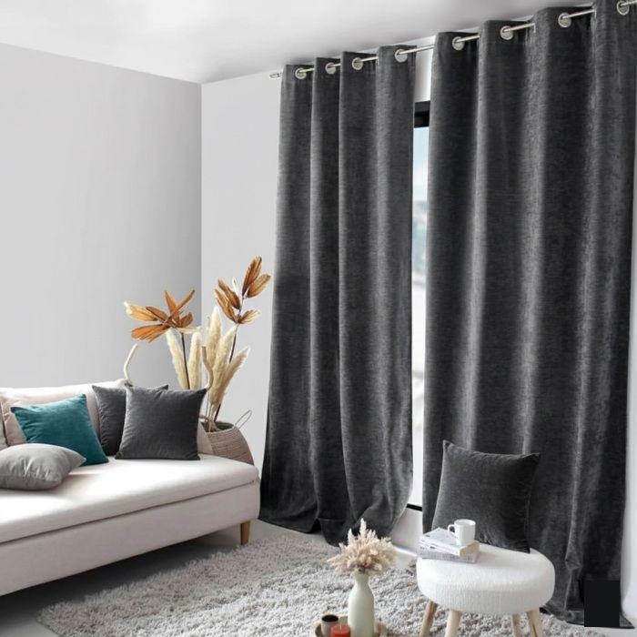 Coussin - Velours 40x40 cm - Gris foncé - Déhoussable - Confort moelleux