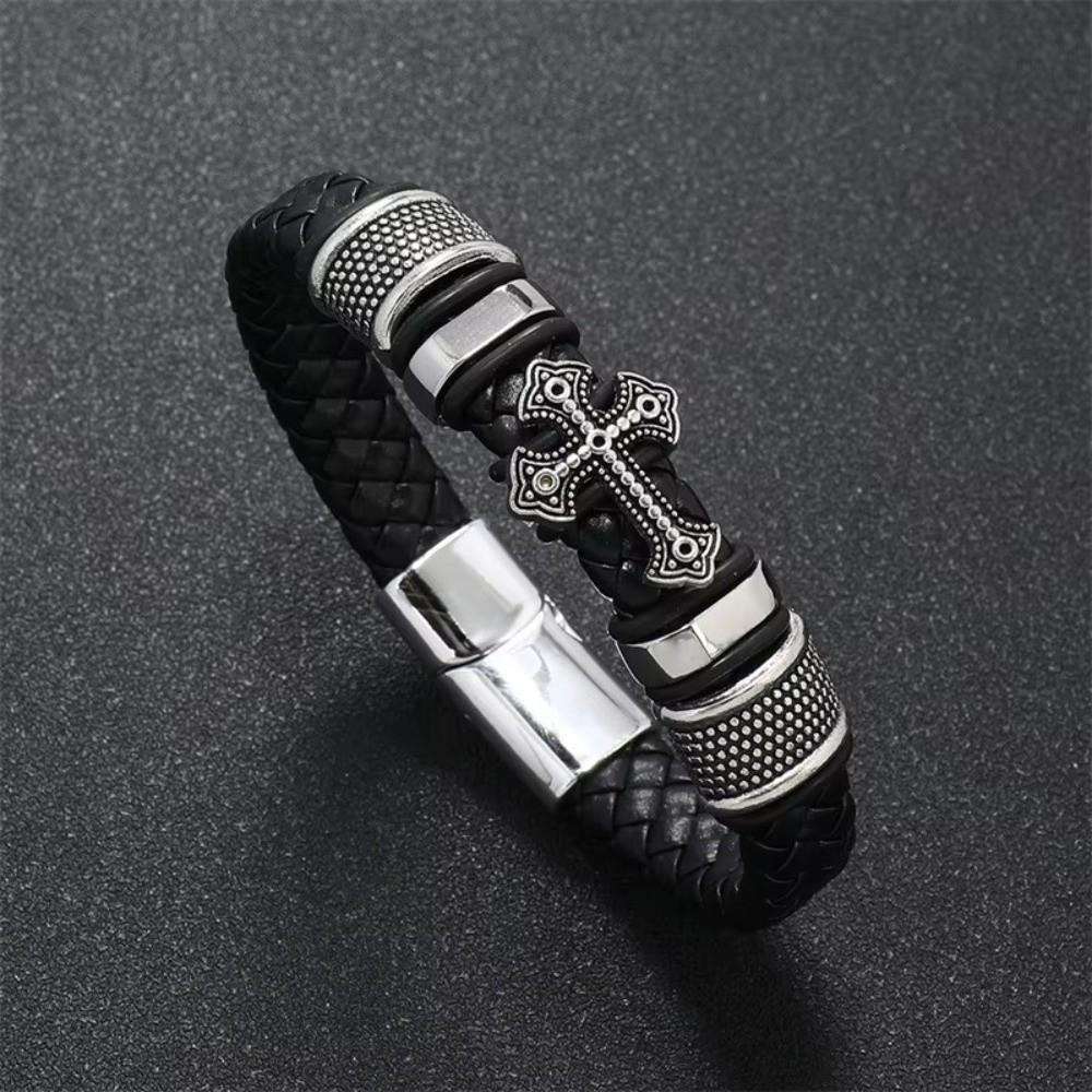 Hand-woven Cross Bracelet Multi-layer Charm Bracelet Gentleman Leather Bracelet Men