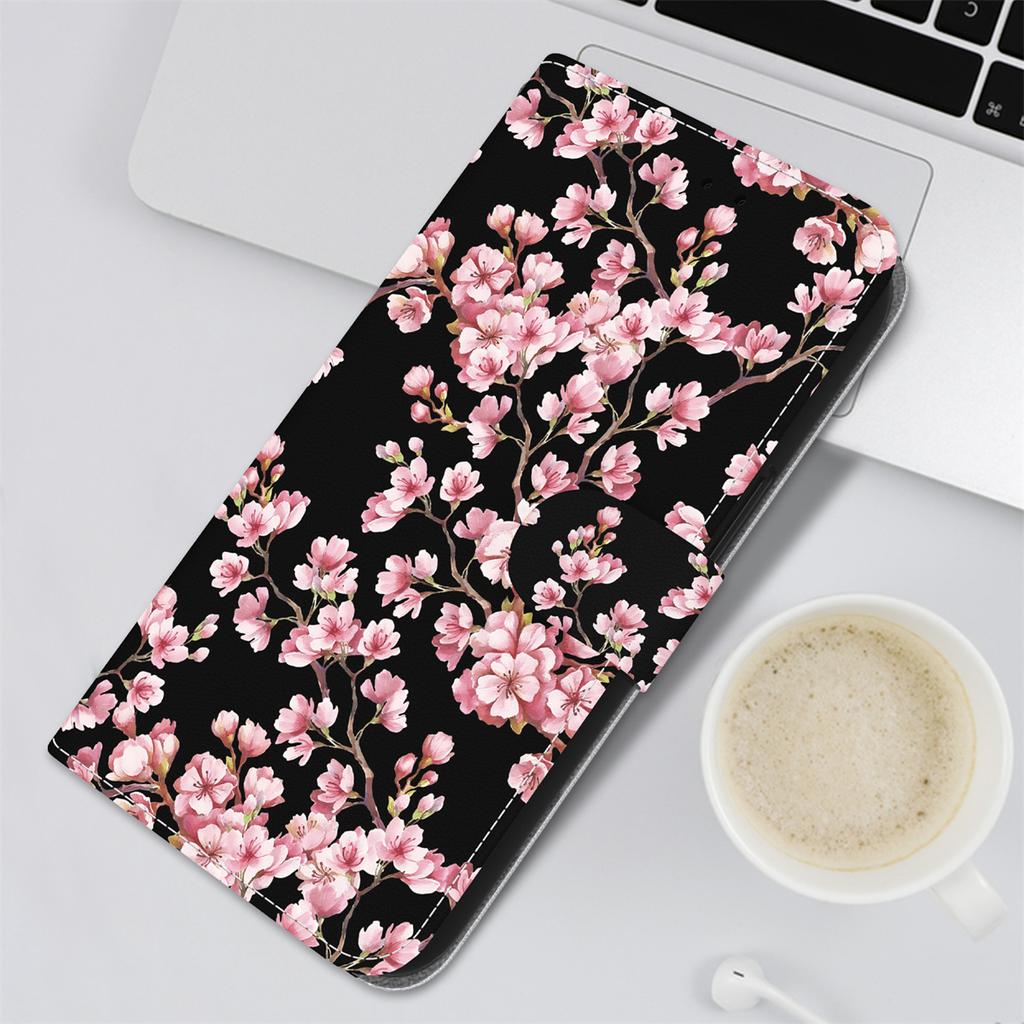 Plum Blossom Pattern Flip Wallet PU Leather Case with For iPhone Samsung Umidigi Infinix  TECNO...Suitable for Over 900 Phone Models