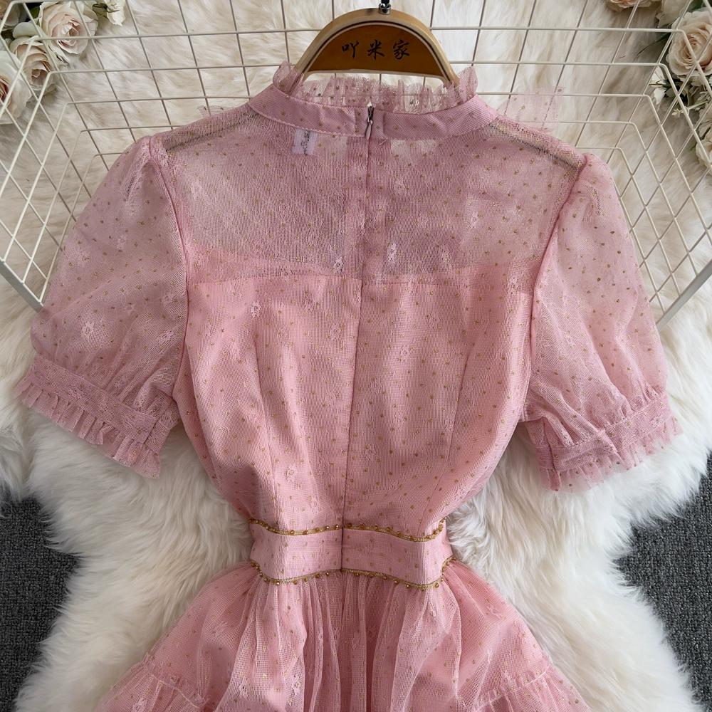 Summer Women Elegant Polka Dot Mesh Ruffles Sweet Princess Cake Party Dresses