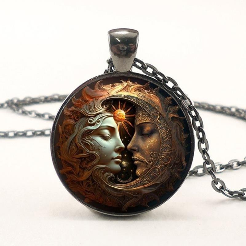 Колдовское ожерелье с подвеской из стекла «Луна и Солнце» и кабошоном, женское ожерелье, ювелирные изделия