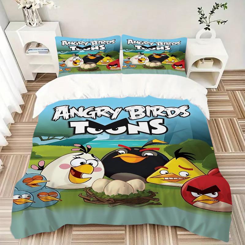 3pcs Angry Birds Duvet Cover Set, 1 Duvet Cover + 2 Pillowcases (No Insert), High-Definition Print, Home & Dorm Set yy251208002