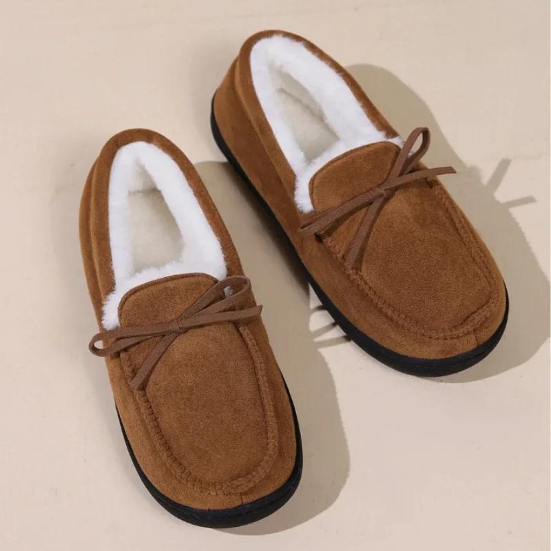 Женские туфли на плоской подошве, повседневные теплые хлопковые туфли 2025 года, зимняя домашняя обувь без застежек, мягкая женская обувь на плоской подошве с хлопковой подкладкой
