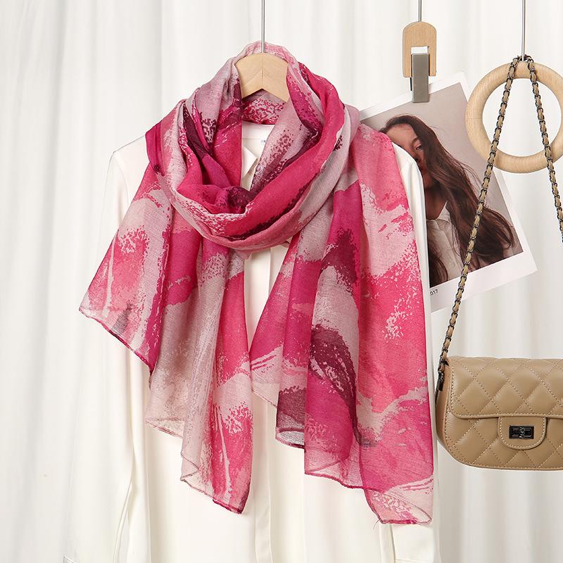 New Fashion Commuter Floral Print Versatile High-quality Balinese Yarn Cotton Linen Feel Women's Soft Scarf Sun Protection