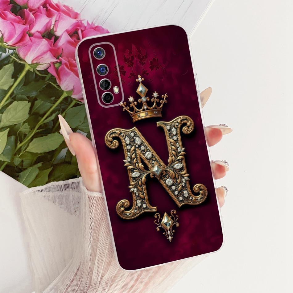 ForRealme 7 RMX2151 RMX2155 / Realme7 Pro RMX2170 Royal Crown Initial Letter Couple Phone Case Soft Silicone TPU Covers Bumpers