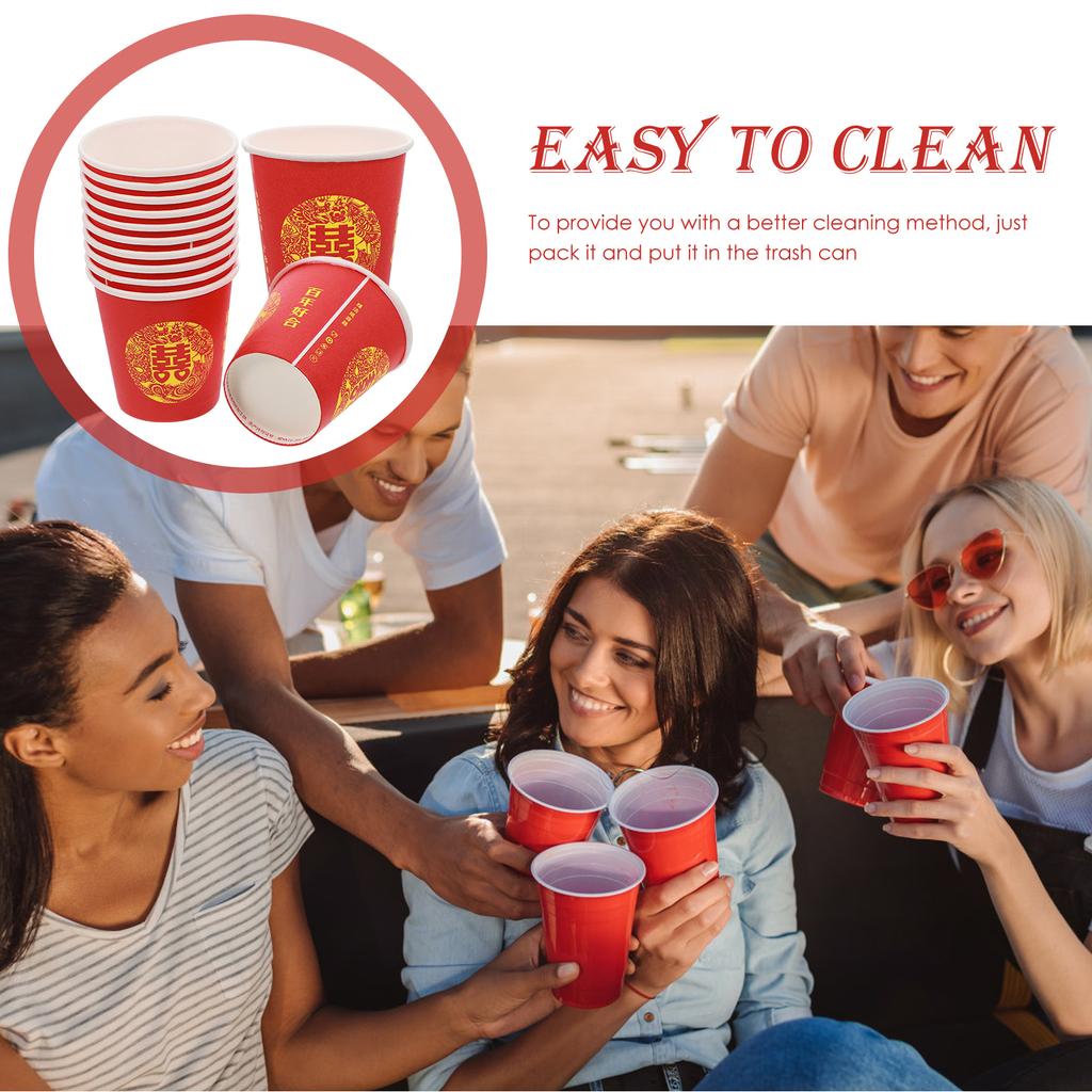 100 шт. кофейных чашек, красных, двойное счастье, стеклянных, для банкета, чая, напитков, бумажные, для вечеринки, для эспрессо