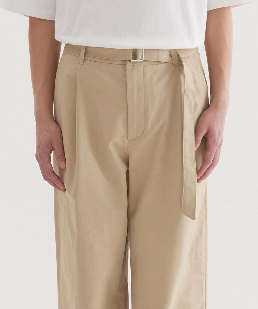 COVERNAT Semi-Wide Cotton Belted Pants Beige