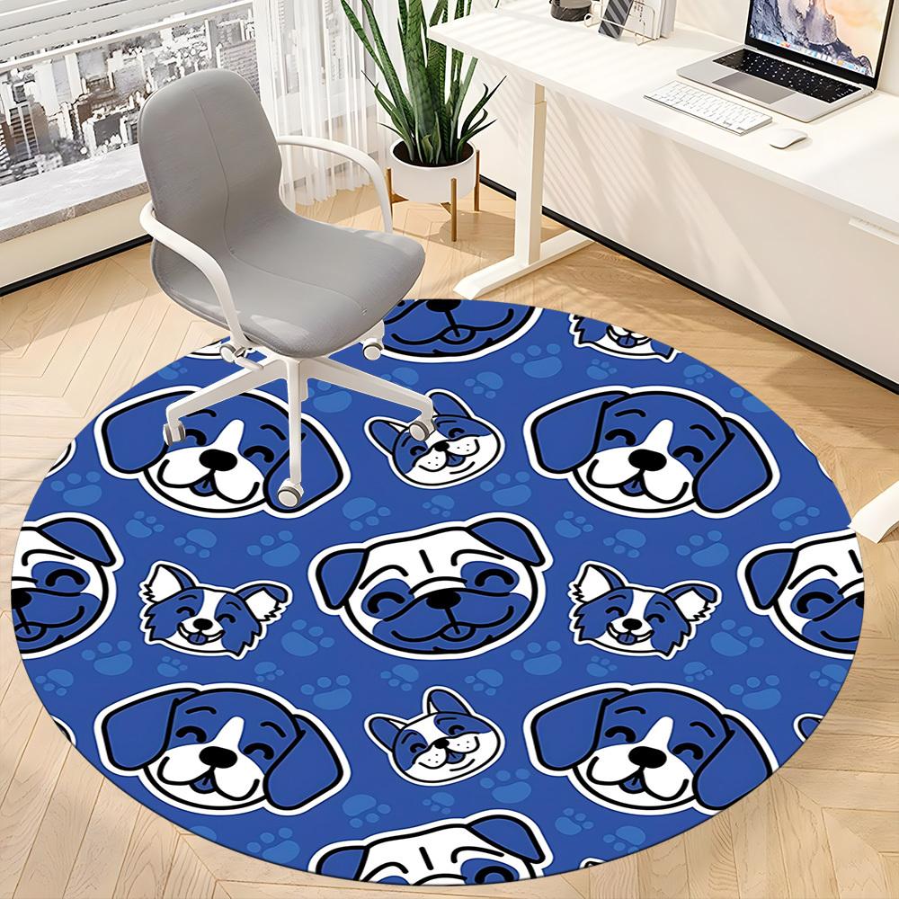 1pc Dogs, Blue Paws Carpet for Office Non-Slip, Round Carpet, Soft & Comfortable, Carpet for Office, Lightweight Round Floor Mat