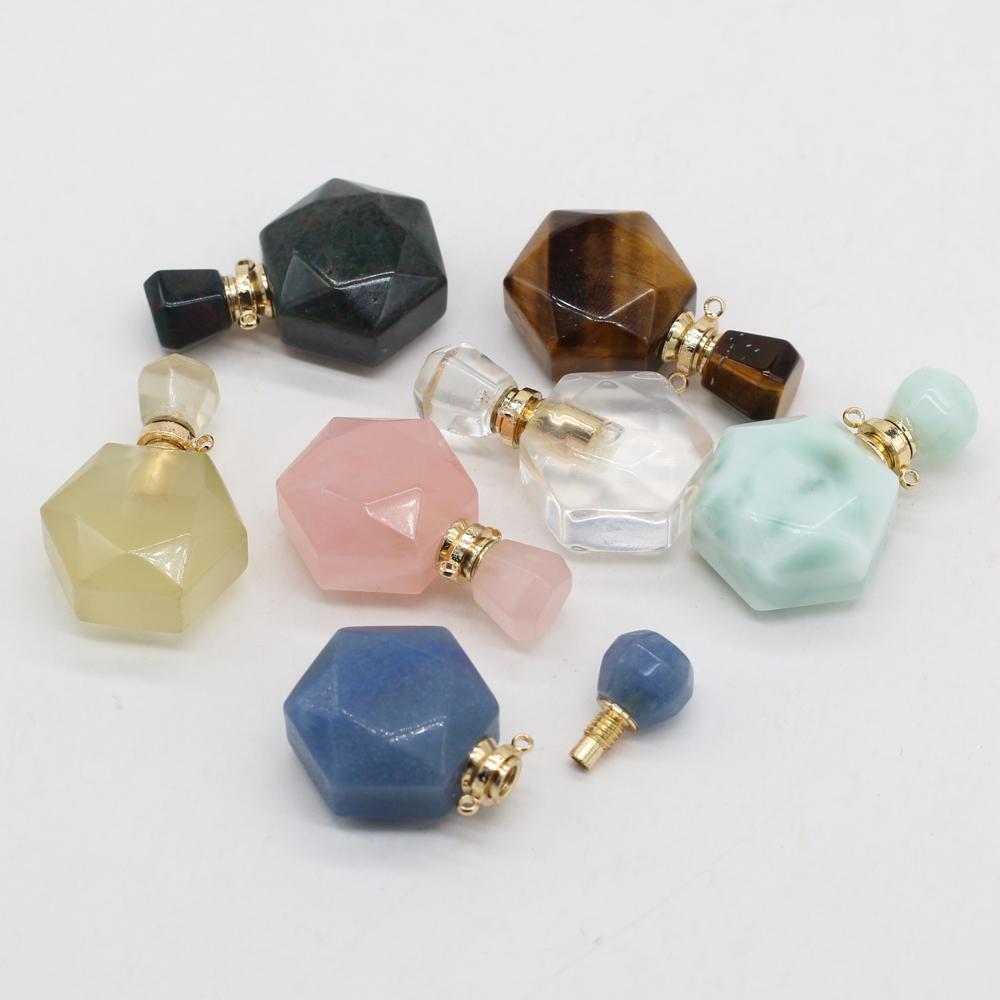 1Pc Unique Perfume Bottle Energy Natural Stone Pendant, Reiki Healing Crystal Charms for DIY Women Necklace Accessories - Jewelry Making Crafts Gifts