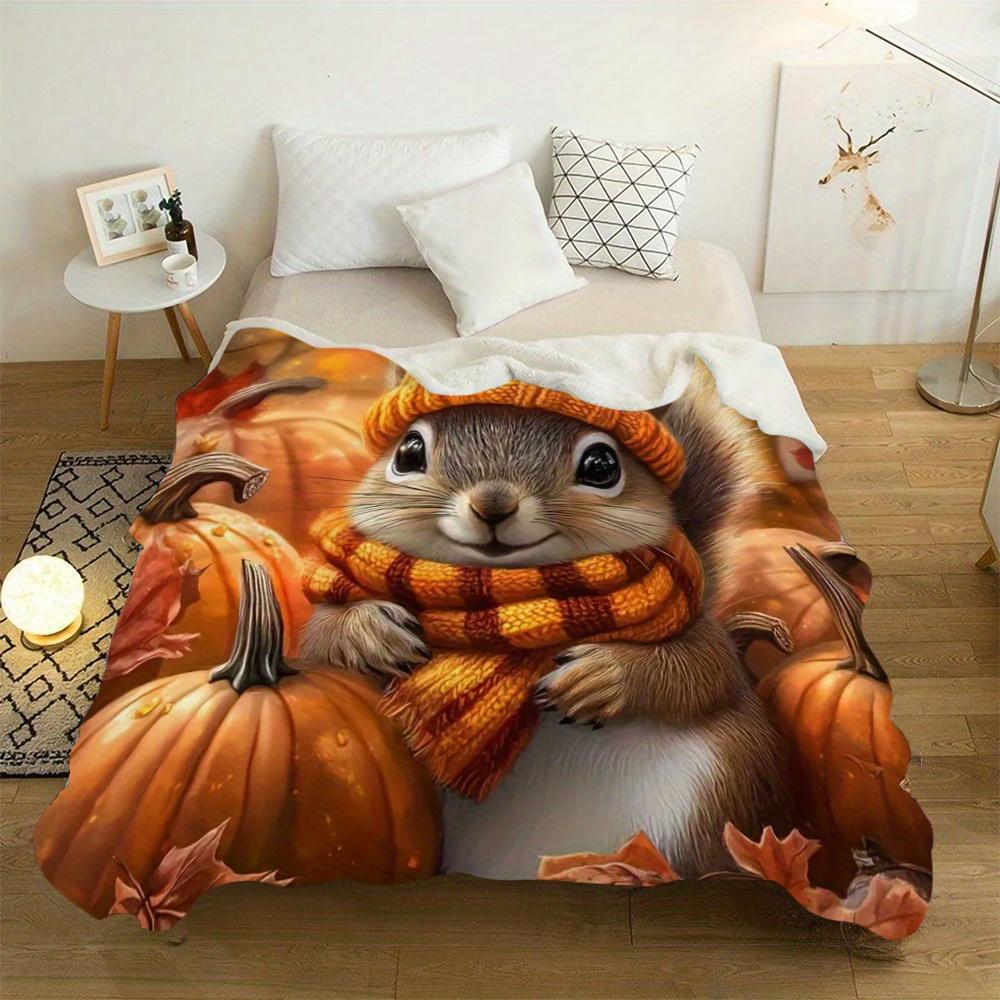 Custom Squirrel Blanket Cute Baby Squirrel Pumpkin Autumn Design Personalized Name Fleece Throw All Season Soft Warm Bedding
