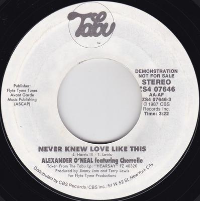 7-дюймовая пластинка ALEXANDER O'NEAL, CHERRELLE - Never Knew Love Like This ZS407646PROMO Tabu Records 1987 US Соул/Фанк Б/У