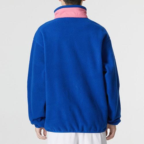 adidas Спортивная повседневная вязаная куртка с блоками цвета и полосками, с воротником-стойкой, для мужчин, синяя