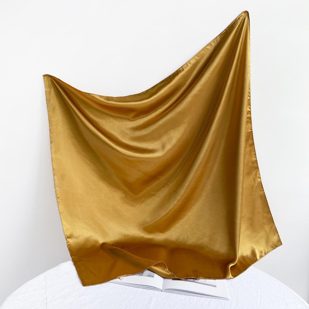 90*90СМ Однотонный Квадратный Шарф для Женщин Шарф и Головной Платок Сатиновый Модный Блестящий Шелковый Шарф