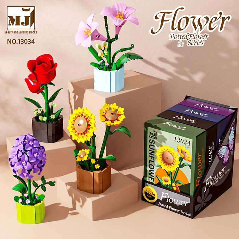 Building Block Flower Bouquet - Decorative Simulated Floral Gift for Girls