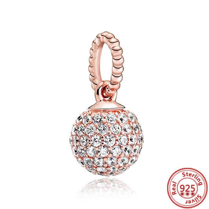 Hot Sale Rose Gold Series Pink Zircon Leaves Heart Pendant Sparkling Clip Bead Fit Charm Bracelet DIY S925 Silver Jewelry