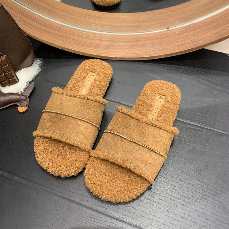 Интернет-знаменитость Мао Мао тапочки женская мода 2025 осень и зима новые ретро мягкая плоская подошва домашние ленивые однословные хлопковые мопы