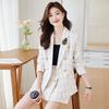Elegant Lady White Suit Jacket and Skirt Two-piece Set for Spring, Double-breasted Casual Wear Clothes