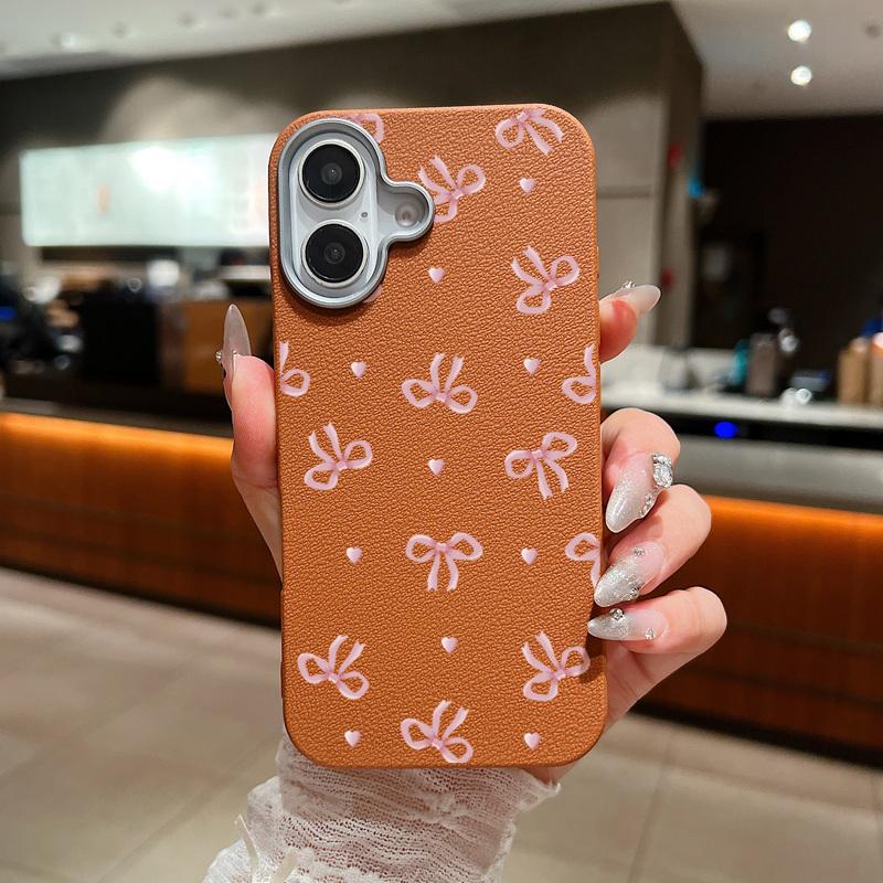 Милый розовый чехол с бантом для iPhone 16 15 14 Pro Max 14 Plus 13 12 Pro 11 противоударный кожаный чехол с текстурой TPU силикона