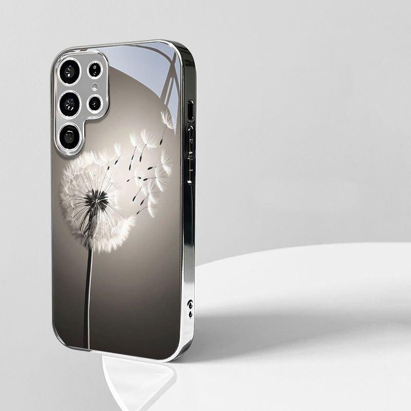 Простой Белый Одуванчик Закаленное Стекло Чехол Для Телефона Для iPhone 17 16 15 14 13 12 11 Pro Max 14 Plus 17Air Гальваническое Покрытие Серебристая Крышка