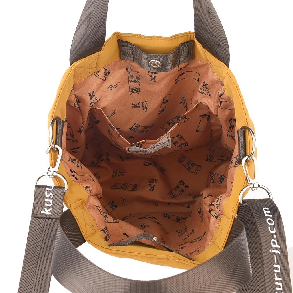 [Kusuguru Japan] Водоотталкивающая стеганая полиэстеровая сумка-тоут, 2-в-1, женская, горчичного цвета