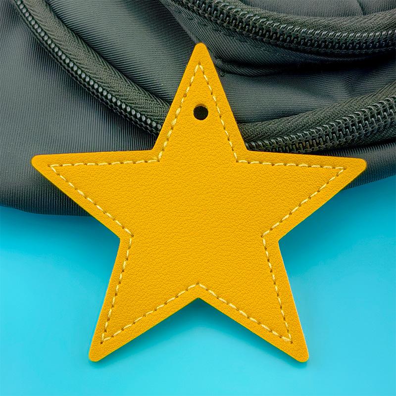 Spot Solid Color Leather Pentagram Keychain Pendant Simple Star Pu Leather Pendant Keychain High Sense