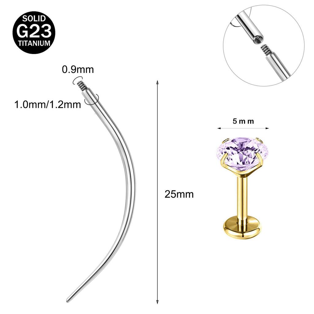 ZS 2Pcs/lot 16G/18G Crystal Lip Labret Piercing G23 Titanium Lip Studs Cartilage Earring Guiding Needle Daith Helix Piecings