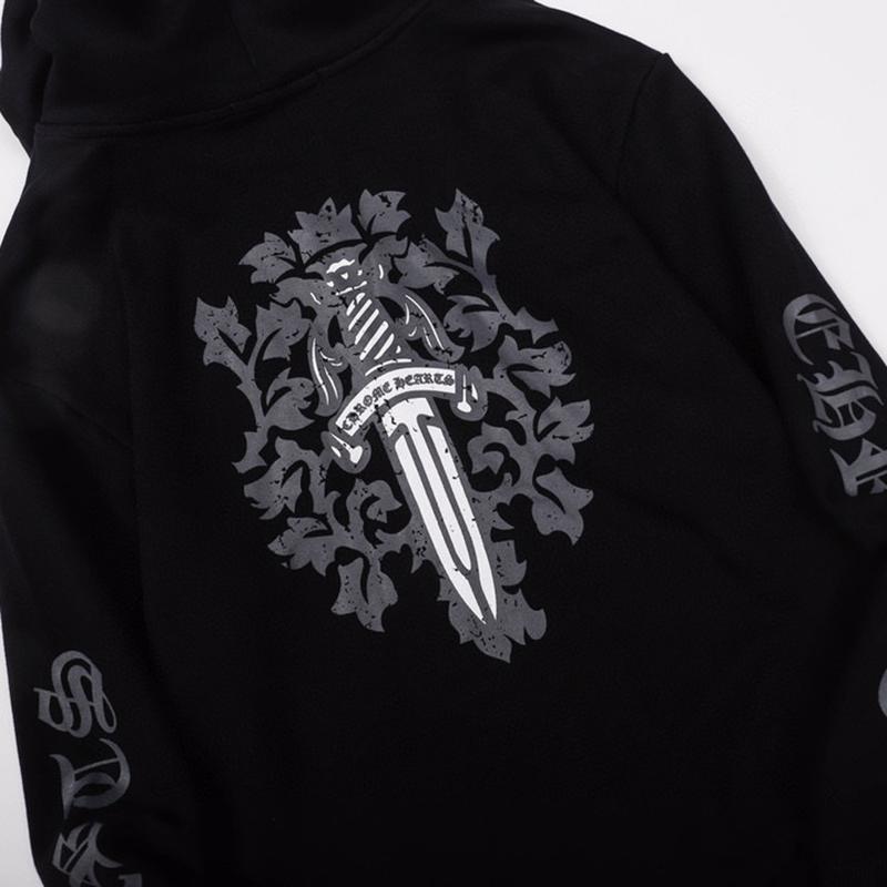 828 CHROME HEARTS Осень-Зима 2026 Новая Толстовка с Капюшоном Классического Стиля с Логотипом и Молнией Большого Размера, Подходит для Ношения Парами