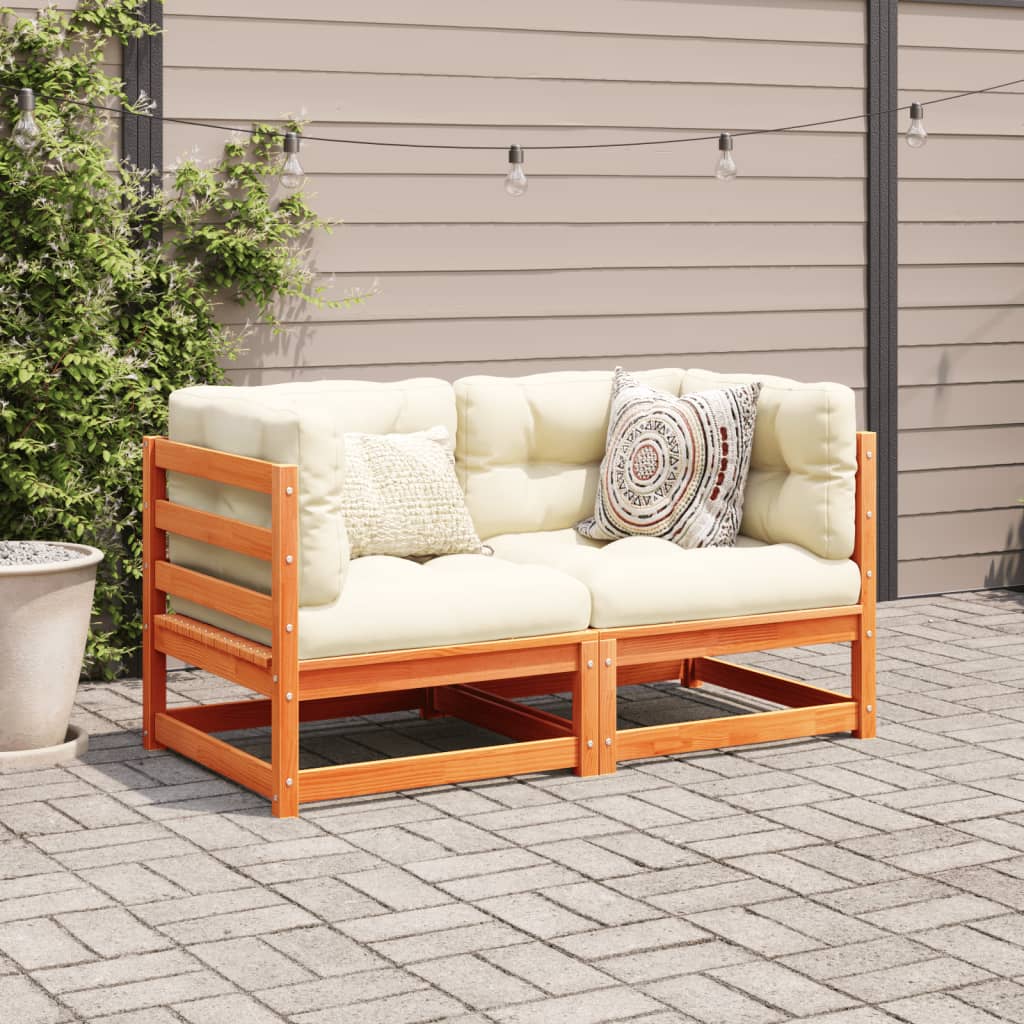 2 Piece Garden Sofa Set with Cushions Wax Brown Pine Wood