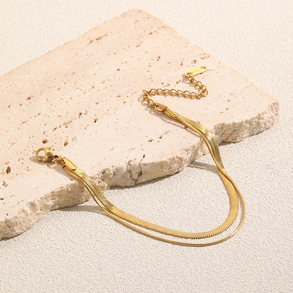 MamacitaSlay 316L Stainless Steel Double Layer Snake Chain Bracelet 18K Gold Plated Waterproof Jewelry For Stacking Bracelet