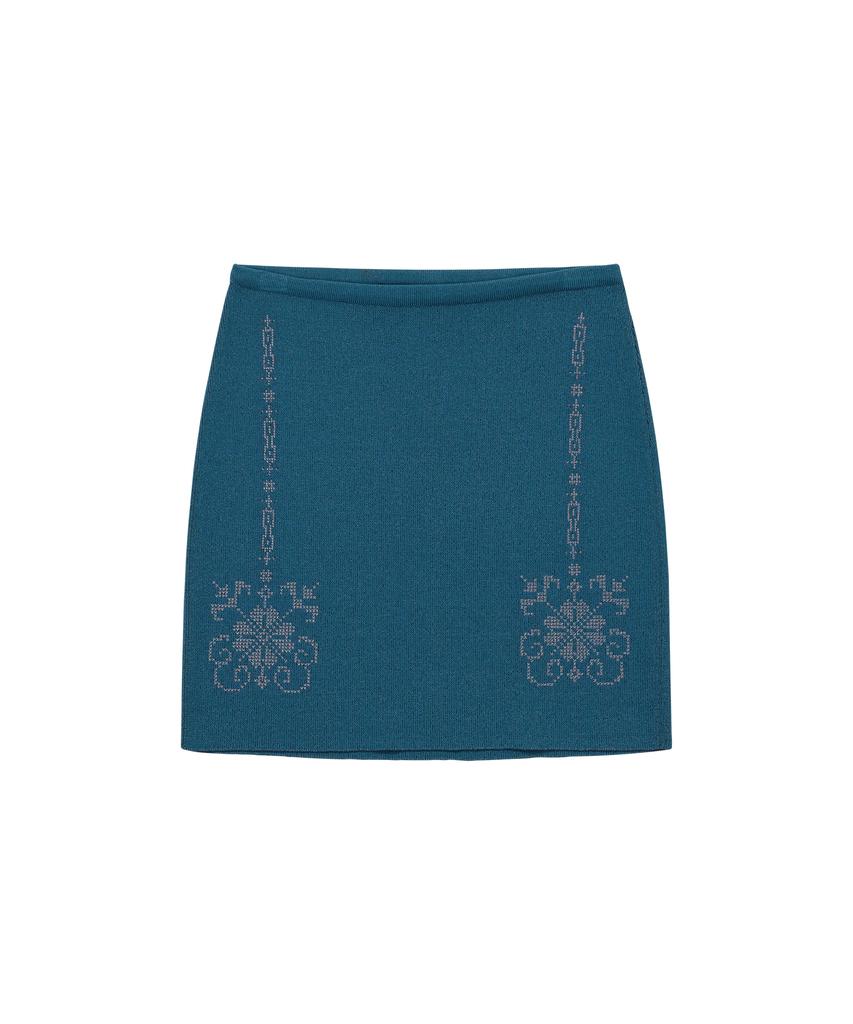 Wellbeing Express Embroidered Knit Mini Skirt Teal