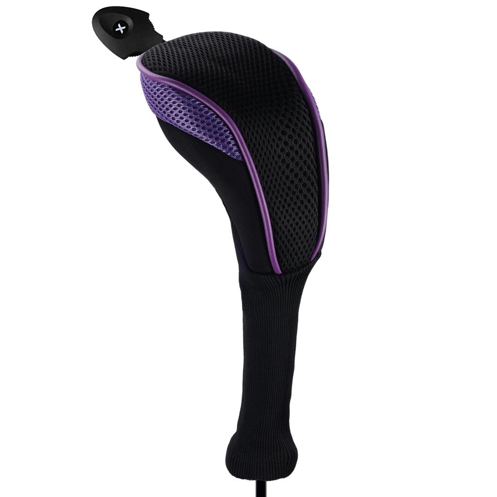 Andux Long Neck Golf Hybrid Club Headcovers with Interchangeable Numbered Set of 2 Tags, (Black/Purple)