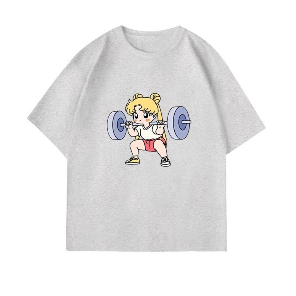 Sailor Moon Lifting Iron Fitness Women's T-Shirt Girl Children Parent-Child Summer Loose Cute Sweet Fun Short Sleeves Top