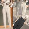 Office Lady Fashion All-match Solid Pencil Pants Spring Summer Thin Loose Button High Waist Straight Women Casual Harem Trousers