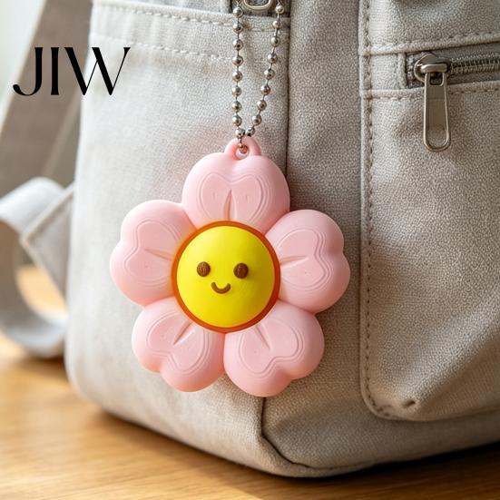 School Bag Decor Smiling Flower Keychain Fidget Toy, Floral Clicker Sensory Toy for Stress Backpack Charm Relief, Hanging with Ball Chain Key